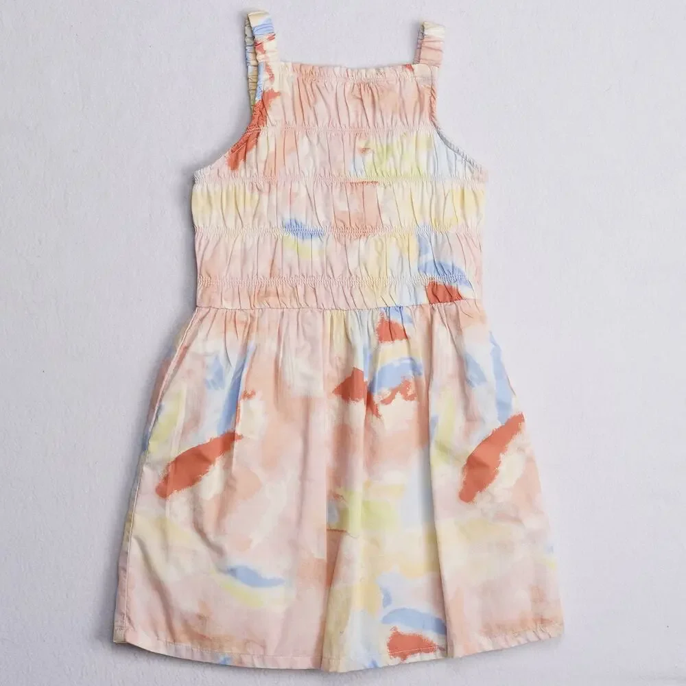 Carters Girls Sundress Watercolor Floral Peach Blue Square Neck Size 6 6X